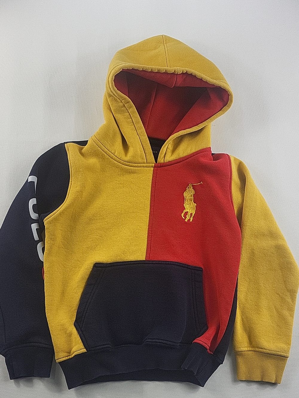 Polo Ralph Lauren Kids Big Pony Colorblock Fleece Hoodie Red Yellow Navy